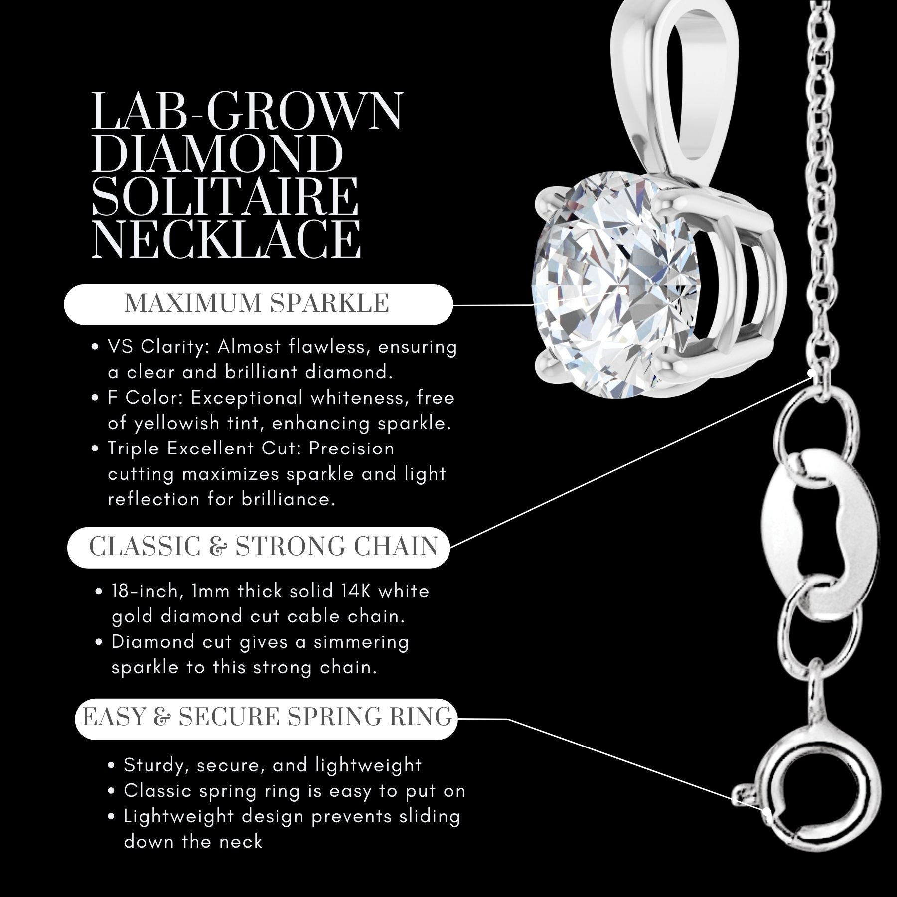 Diamond Solitaire Necklace - VS / Colorless / Excellent Lab-grown Diamond