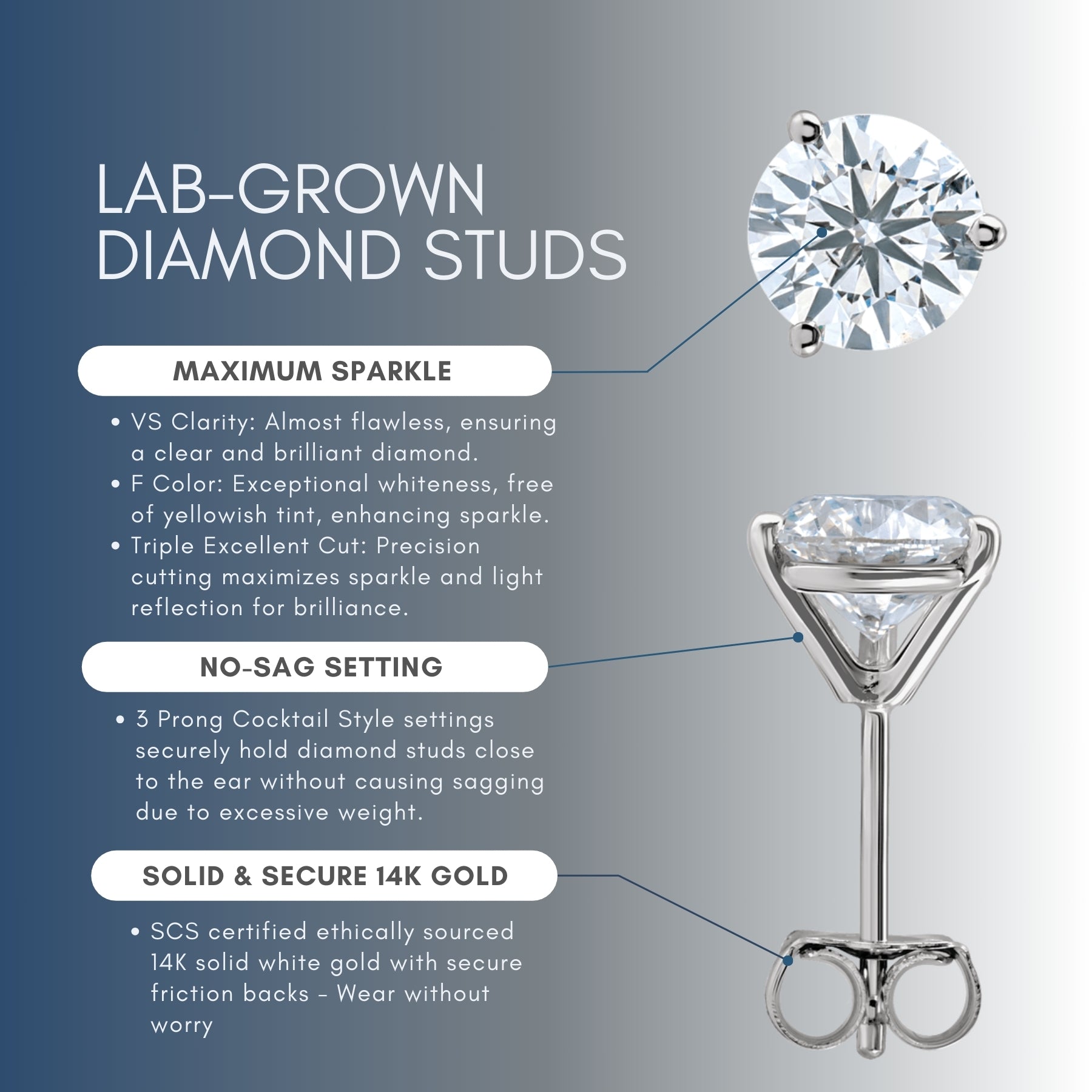 Lab-Grown Diamond Stud Earrings | VS / Colorless / Excellent Lab-grown Diamond