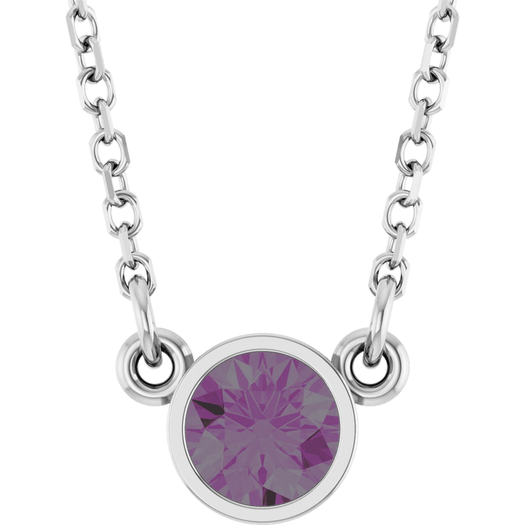 Rhodium-Plated Sterling Silver Imitation Alexandrite Solitaire 16" Necklace