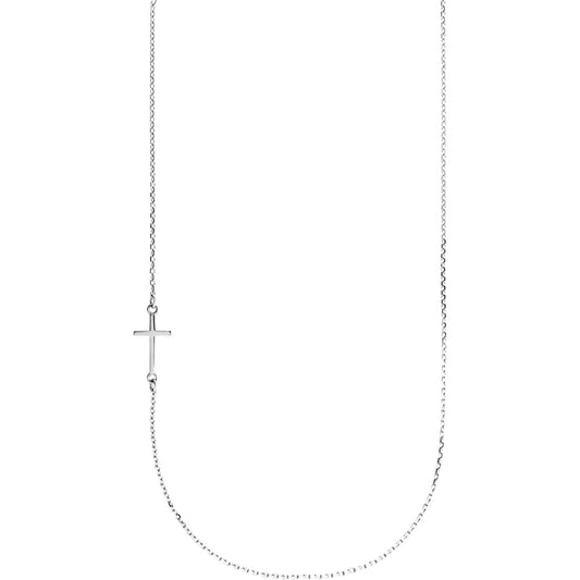 Sterling Silver Off-Center Sideways Cross 16" Necklace